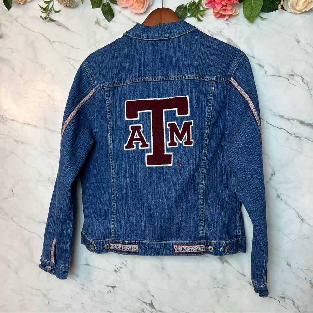 Texas A&M University Aggies College Team Jeans Blue Denim Jean Jacket Large